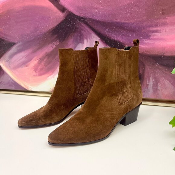 Veronica Beard Alina 50MM Suede Booties in Brown 7.5 - Picture 3 of 16